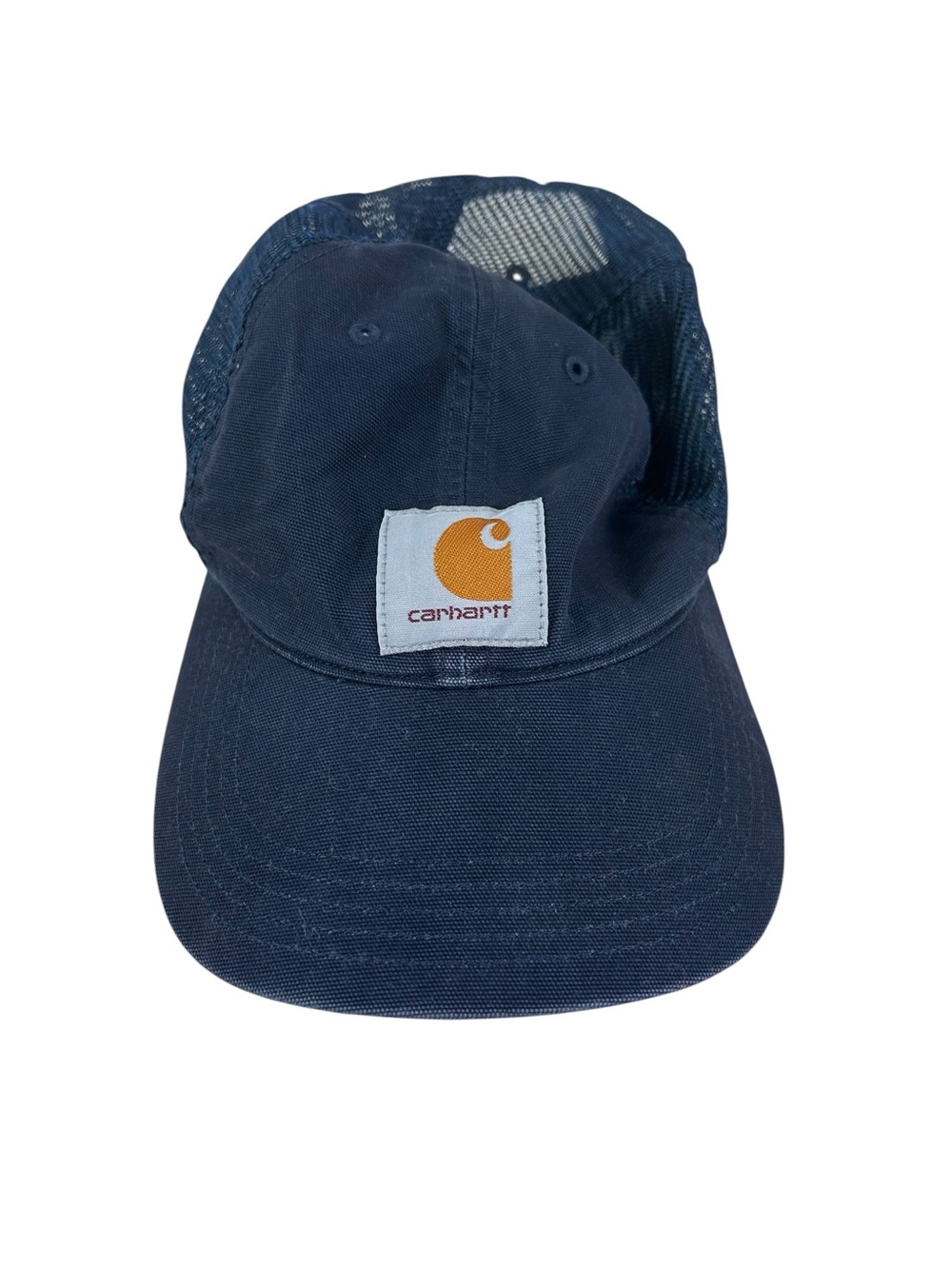 Carhartt Canvas Mesh Back Trucker Hat Navy Logo Patch Snapback Workwear Cap